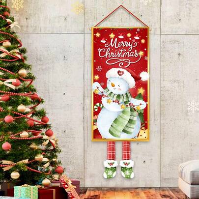 1pc/260pcs Christmas Theme Hanging Flags, Christmas Party Door Hanging Decorations, Green Scarf Santa Claus Design Polyester Hanging Flags, Suitable For Christmas Party Indoor And Outdoor Decoration, Living Room Decoration, Christmas Party Restaurant Decoration, Party Atmosphere Decoration, Christmas Promotion, 2025 Christmas