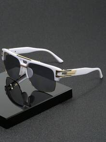 1pc Retro Fashion Unisex Double Bridge Semi-Rimless Personalized Stylish Glasses - Multicolor - View 5