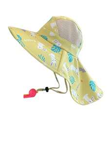 4-10 Years Old Children's Shawl Hat, With Whistle Design, Breathable And Comfortable, Adjustable, Suitable For Outdoor Beach Travel (Whistle Color Random) - 1PC - View 12