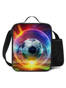 Portable Handheld Shoulder Strap Insulated Lunch Bag Stylish Soccer Themed Design Perfect For School Camping Hiking Picnic Beach Travel Lunch Bags Cooler Bag Lunch Box Lunchbox Large Capacity For Men Travel Essentials
