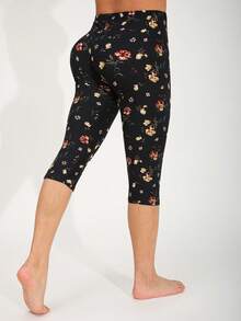 3条装女士休闲弹力紧身裤，蓝色碎花图案，柔软舒适，适合运动、户外活动、海滩、旅行、瑜伽、徒步、骑行，七分裤款式，夏季度假必备 - 彩色 - 查看 7