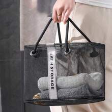 Cesta de drenaje de malla plegable 2 en 1, organizador de artículos de tocador de viaje, gran asa de transporte portátil, almacenamiento - Gris - Ver 1