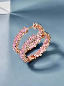 Pink Chic Earrings For Girls - Sparkling Synthesis Cubic Zirconia Accents, Ideal For Daily Wear And Gift-Giving - 金的 - 查看 4