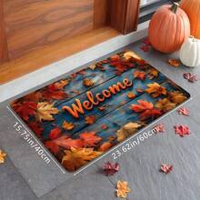 1 pieza Felpudo navideño de hojas de otoño con estampado de grano de madera azul y arce, suave, antideslizante y absorbente, lavable, para decoración del hogar festiva y acogedora, rectangular de pelo corto para sala de estar, dormitorio, cocina, lavandería, baño