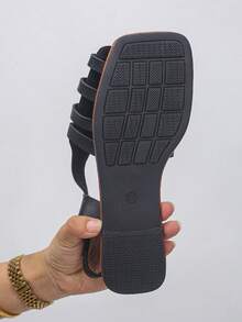 Women's Retro Woven Hollow Out Slip-On Sandals, Thick Heel, Vintage Roman Style, Versatile For Spring, Summer And Autumn - Black - View 8
