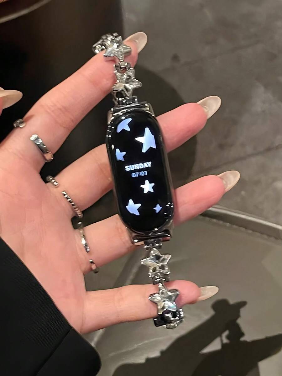 1条女士夏季度假风多功能星形水钻表链表带，适用于Band 8 Pro/9 Pro、8/8 NFC/9/9 NFC/10/10 NFC和Watch4/Watch5 - 銀色 - 查看 1