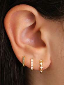 EleRunis 3PCS 925 Sterling Silver Classic Cubic Zirconia Huggie Hoop Earrings Set 18K Gold Plated Cartilage Piercing Earrings Ear Cuff Tiny Studs Fine Jewelry For Women Daily Wear Wedding Valentine's Day (Only 3Singles)