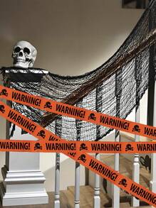 1 件恐怖万圣节户外装饰，万圣节橙色海盗骷髅警示胶带，适用于万圣节派对房间装饰丝带，户外装饰 DIY 彩带，窗户、门、护栏装饰，禁止进入非粘性胶带，万圣节装饰