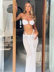 时尚新款春夏女装套装，优雅女装连衣裙，演唱会服装，户外套装，长款沙滩裙套装，透视长袖镂空两件套/套装，教师装，通勤装，极简风格，职业装，复古风格，极简风格，法式风格，秋季服装，性感服装 - 白色 - 查看 3