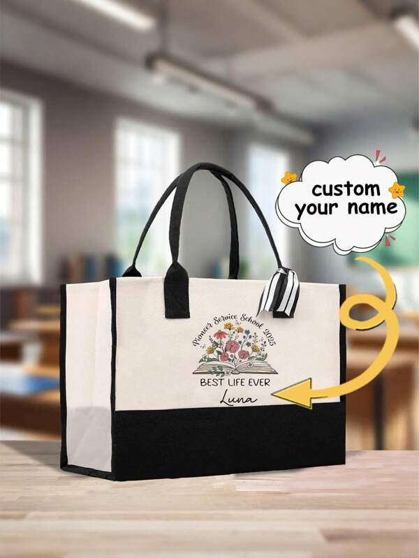 1pc Customized Personalized Back To School Tote Bag,Teacher Tote Bag, Teacher Appreciation Gift, School Gift Totes, Gift For Teachers,Crossbody Bags For Women,Travel Accessories,Personalized Tote Bag Bridesmaid Gifts Bridal Party, Birthday Gifts,Girlfriend And Wife,Back To School, Daily Use -Gift For Travel Enthusiasts Students