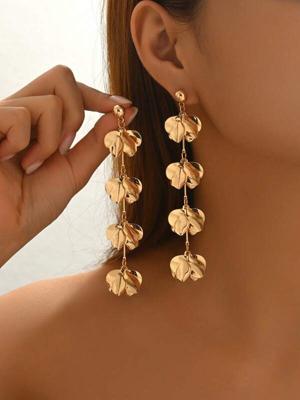 1 Pair Autumn/Winter Creative Tassel Long Earrings, Bohemian Fashion Petal Shaped Multi-Pendant Dangle Earrings, Versatile For Daily Casual And Party Wear