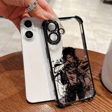 Un estuche de teléfono de diseño de bocetos negros elegantes y lujosos para personajes masculinos de anime populares, compatible con modelos de  16, 16E, 15, 14, 13, 12 Mini, 11 Pro Max, X, XR, XS Max, 8, 7 y Plus, con un borde negro y un respaldo transparente para caídas. - Negro - Ver 5