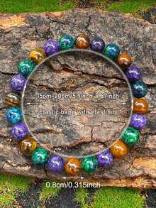 1pc Handmade Lapis Lazuli & Tiger's Eye Beaded Unisex Bracelet, Symbol Of Abundance And Prosperity, Jewelry Gift For Festival Blessing - Multicolor - View 5