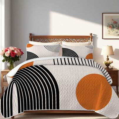 2/3 Pcs Simple Geometric Print Bedding Set(1 Quilt + 1/2 Pillowcases), Soft Microfiber, Lightweight, Breathable, Easy To Care Summer Quilt Set, Queen/King Coverlet, High-Quality Bedspread Set, Nice Room Decor