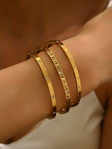 3 件不锈钢金色手链套装 18K 真空电镀，不易褪色，镶嵌锆石，适合日常佩戴，时尚优雅女士手链套装，珠宝女士手链配饰女士不锈钢珠宝女士手链西方珠宝 - 金黃色 - 查看 4