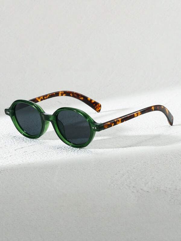 1 par de gafas de montura redonda y pequeña de moda, con diseño de bloques de color y degradado en estilo retro unisex, apropiadas para exteriores, conducir, vacaciones, playa, uso casual, para todas las estaciones