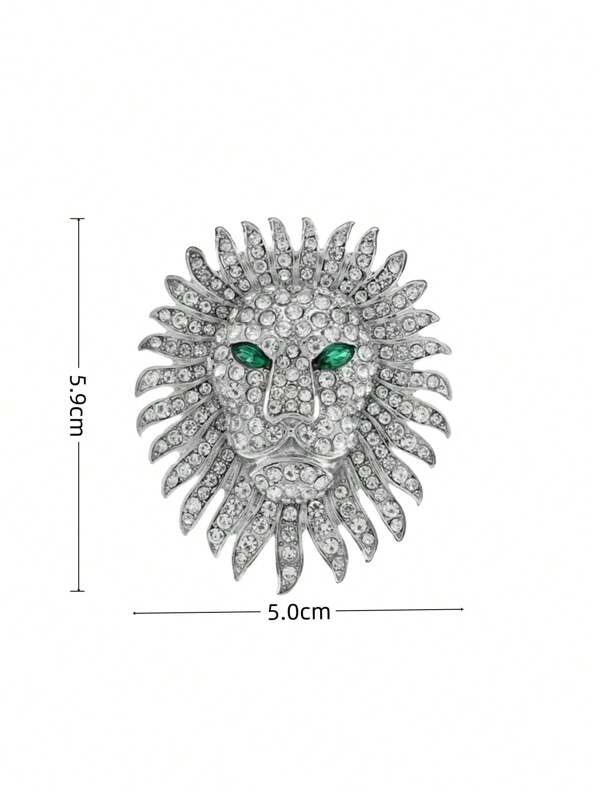 1pc Rhinestone Embellished Tiger Head Design Brooch, Alloy Lion-Shaped Glamorous Pin For Women