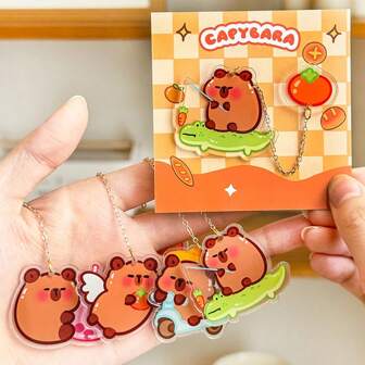 6pcs Adorable Capybara - Shaped Chain Bookmarks. Made Of Acrylic, With A Cute And High - Value Capybara Pendant. Essential Page Markers For Students' Reading. Exclusive Student Supplies For Back - To - School Season And The Start - Of - Term Season.