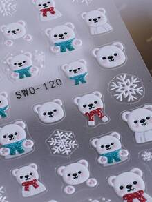 2 件圣诞节 5D 浮雕指甲贴纸冬季图案雪人雪花帽子北极熊美甲贴花自粘贴纸美甲用品礼物女士女孩节日 - 彩色 - 查看 10