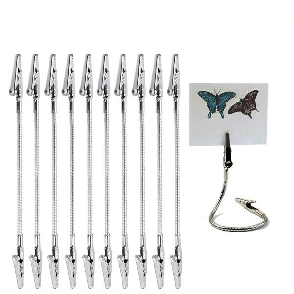 10pcs Alligator Clips, Metal Long Soft Cable Flexible Clips, For Memo, Photos, Pictures