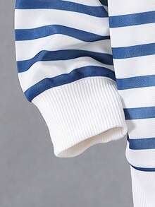 2 Piece Set Young Boy Casual Striped Print Zip Polo Shirt And Denim Pant Suit, Suitable For Sports, Daily Wear, School, Outdoor Activities In Spring And Autumn