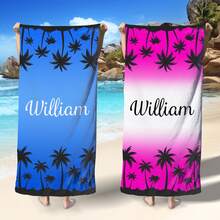 Personalized Coconut Tree Design Pattern Beach Towel, Lightweight, Soft Polyester, Tropical Palm Tree Print, Perfect For Honeymoon, Graduation Or Beach Vacation, Beach Accessories | Soft Texture ,Strong Water Absorption, Sand-Free, Birthday Gift - Multicolor - View 3