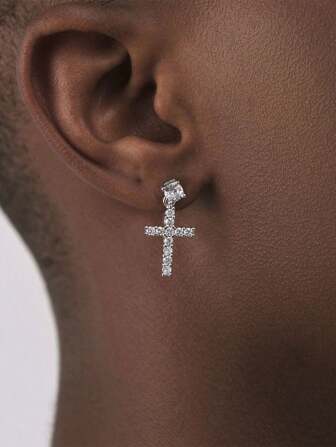 1 Pair Diamond Rhombus Cross Earrings, Unique Design High-End Earrings, Suitable For Men And Women, European And American, Hip-Hop, Cool Style
