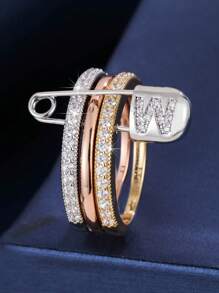 1 pezzo Anello da donna unico con design a 3 anelli e un singolo ago, decorato con zirconia cubica