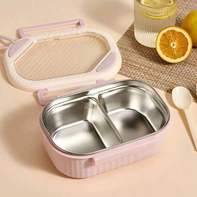 Marmita Lancheira térmica Aço Inoxidável 304 2 Divisórias Conjunto De Garfo Colher 1000ML Cores de Macaron