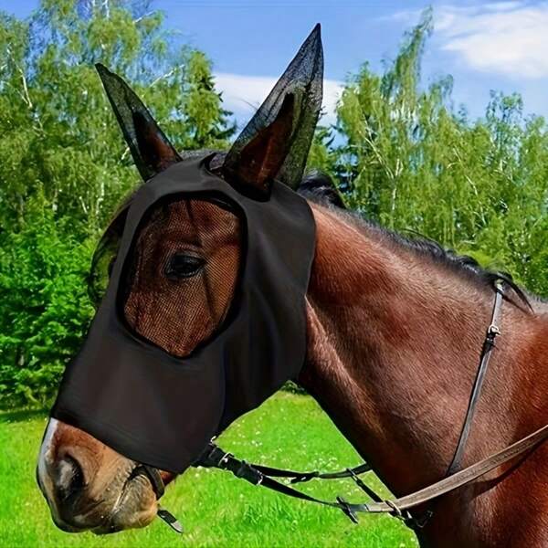 1 pièce Masque de visage en maille respirante pour cheval avec protection des oreilles - Conception légère et confortable pour l'équitation et les activités extérieures, sangle réglable, matériau doux, équipement essentiel pour l'écurie