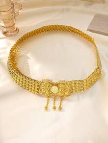 1 件镀金金属软腰链，中东阿拉伯女士长裙腰带，土耳其库尔德新娘服装链，婚礼和节日奢华礼物 - 金色 - 查看 2