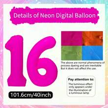 Bóng bay huỳnh quang số 0-9 40 inch, bóng bay số neon màu hồng, thích hợp cho tiệc sinh nhật, tốt nghiệp, đám cưới, kỷ niệm, giáng sinh, năm mới, trang trí tiệc phát sáng, chụp ảnh tự động - Hồng - Xem 27