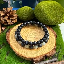 2Pcs 8mm Matte Agate Grey Moonstone Naturalistic Stone Beaded Bracelet | Men Women Daily Wear Blessing Gift