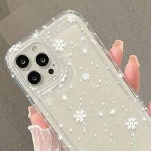 Funda de teléfono a prueba de golpes, simple, pequeña, copo de nieve, invierno, transparente, anti-caída, adecuada para Apple  14 13 12 11 XS XR X 8 7 Mini Plus Pro Max SE Series, regalo de Halloween, regalo de Pascua, cumpleaños, novia, novio, amigo o para ti mismo, protección contra caídas - 1 pieza - Ver 4