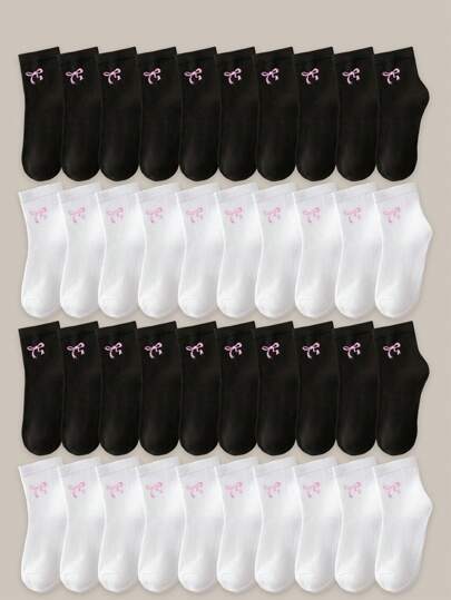 40pcs/20pcs/10pcs Boys Girls Kids Socks Set - Candy Color Striped Solid With Bowknot/Heart/Graffiti Designs, Soft Breathable, Unisex Baby Toddler Teen Ankle/Mid-Calf Socks For School Sports Daily Wear, Short Socks/Crew Socks For Teenagers Students, 4-Season Black White Gray Multicolor Mix,Childen's Socks,Babydoll Dress,Cheetah Print, Pink Socks