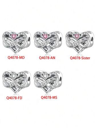 1つ ファッショナブル 925スターリングシルバー、ジルコニア付き、ハート型、家族、母と父、ビーズ、シルバーアクセサリー、ユニセックス、ギフト、母の日のギフト、父の日のギフト