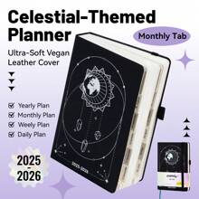 1pc 2025-2026 Planner Notebook, 204 Sheets / 408 Pages Monthly&Weekly Schedules A5 Leather Cover Diary Journal 80GSM Agenda School&Office Supplies Stationery Back To School