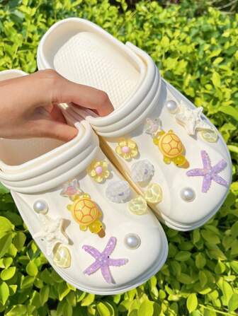 20 件黄色海龟鞋饰，ABS 塑料海洋动物沙滩鞋装饰，DIY 配件，家居装饰，春夏