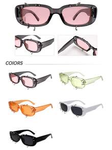 1 件装矩形时尚眼镜，带耳钉，个性化，赛博朋克风格，Y2K 未来科技眼镜，适合日常佩戴、街头摄影、度假派对、旅行、音乐节、装饰、返校校园风格，矩形墨镜