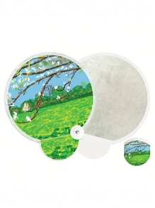 1pc,Oil Painting Floral Mini Foldable Fan - Elegant Portable Compact Lightweight Handheld Fan With Reflective Surface, Fabric Material & Botanical Art For Summer, Home Decor, Gift