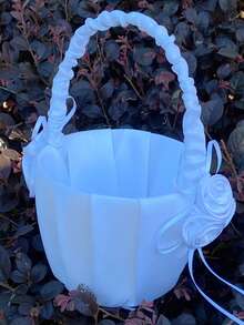 1 件白玫瑰婚礼花篮，舒适可折叠软手柄花童篮，婚礼装饰配件，婚礼礼物，适合任何婚礼 - 軟提手款 - 查看 1