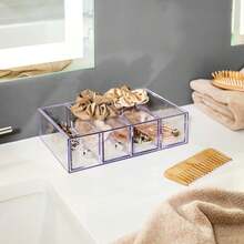Caja con compartimentos |   Caja de maquillaje con 4 cajones |   Organizador de maquillaje o artículos de oficina |   Plástico transparente - Torre abatible de 4 cajones - Ver 7