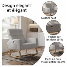 HOKZYHOUSE Fauteuil à bascule gris clair, fauteuil relax fauteuil à bascule chaise de salon chaise pivotante pour salon chambre balcon capacité de charge jusqu'à 150 kg, gris clair - Gris - Voir 2