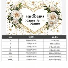 1pc Personalized Name Banner Background Cloth, Elegant White Floral Background, Golden Heart Frame Element Print, Multifunctional Party Wall Tapestry Home Decor, Wedding, Anniversary Party - Multicolor - View 13