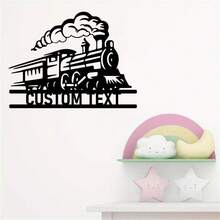 1PC Custom Train Metal Sign, Personalized Steam Locomotive Design Wall Art For Nursery Decor, Railroad Enthusiast Gift, Metal Hanging Plaque With Smoke Detailing, 2D Flat, Perfect For Kids Boys Girls Children's Room Classroom Decor,For School Supplies,Back To School - Black - View 4