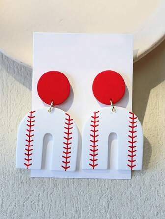 Vibrant Red Baseball Acrylic Pendant Earrings - Fashionable, Lightweight, Hypoallergenic Jewelry, Suitable For Sports Fans And Party-Goers - Perfect Accessory For Baseball Games, Sports Events, And Casual Gatherings