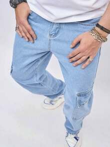 Men Pants - 淺色水洗藍 - 查看 4