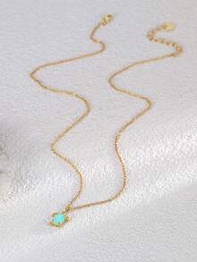 Charm-In 1 chiếc vòng cổ mặt dây chuyền rùa biển Opal xanh Úc mạ vàng 18K - vàng/đá xanh - Xem 5