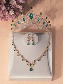 Set di 4 collane per principessa adolescente, set di collane con corona in cristallo, accessorio per capelli da festa per bambini, cofanetto regalo di corona di lusso, accessori da sposa e matrimonio, adatti per festival, regali, gala