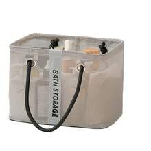 Cesta de drenaje de malla plegable 2 en 1, organizador de artículos de tocador de viaje, gran asa de transporte portátil, almacenamiento - Gris - Ver 9